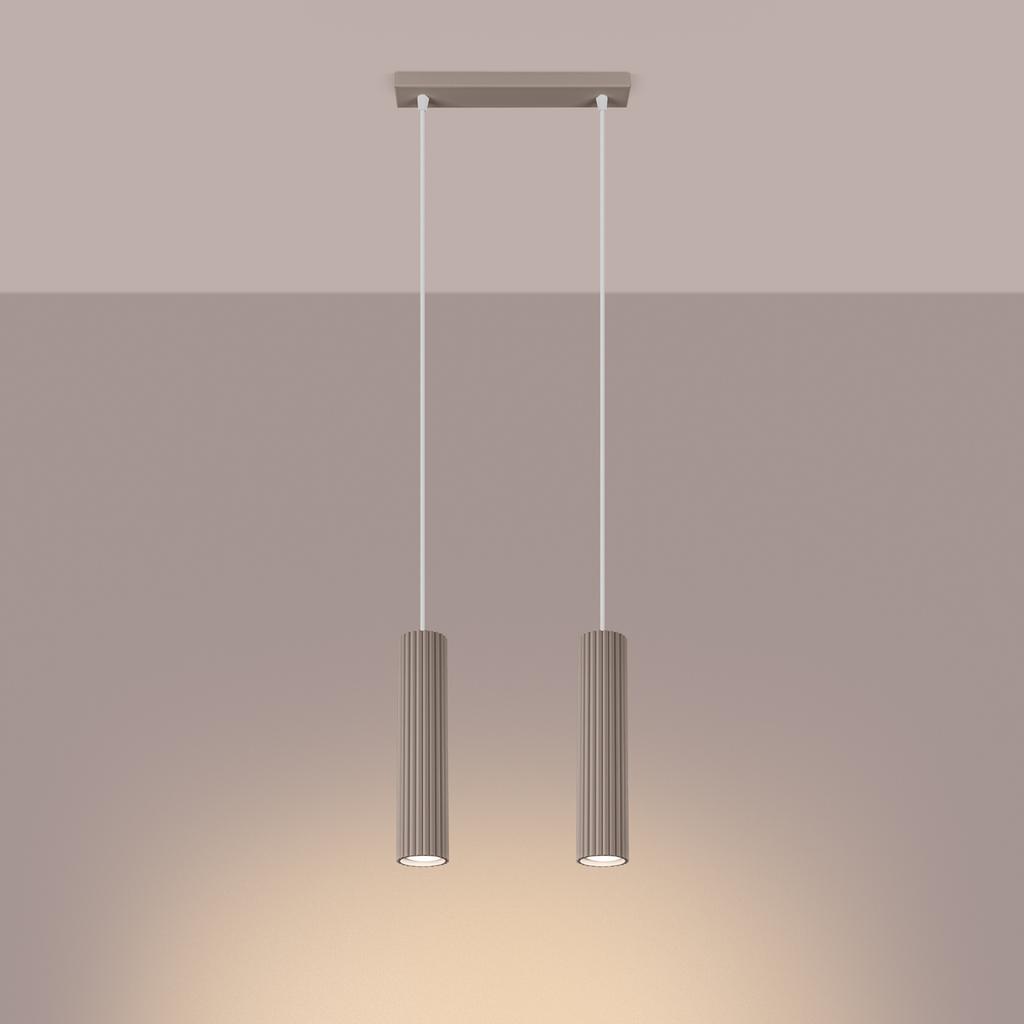 Lampa Wisząca Nowoczesna Listwa Dwie Karbowane Tuby Taupe 2Xgu10 10W Karbon Sollux Lighting