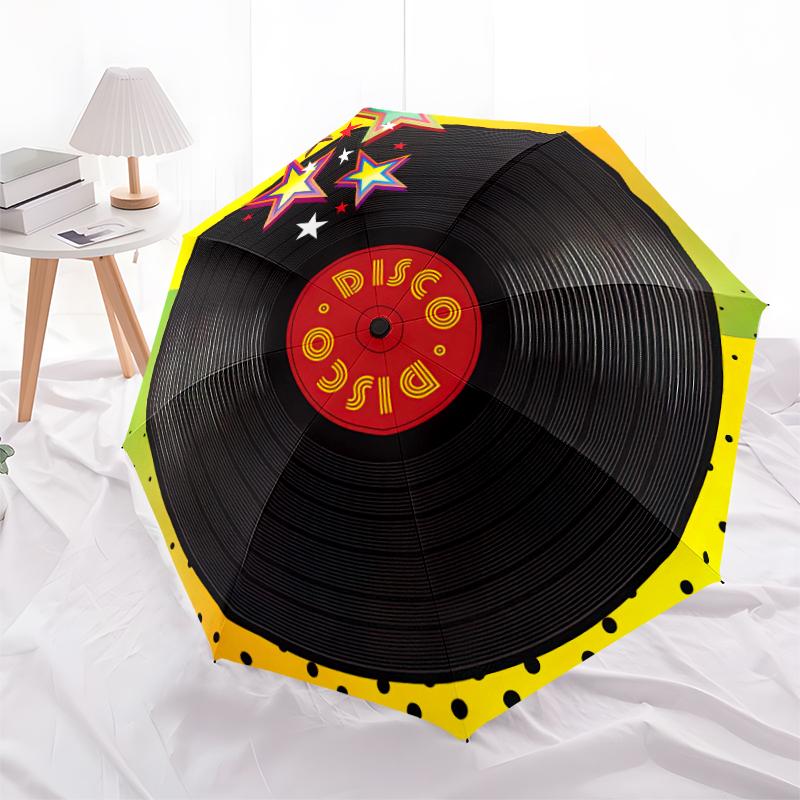 1 Stück Musikplatten Regenschirm Tragbarer Faltregenschirm Eisenrahmen Lochknochenstruktur Outdoor Heimregenschirm A6