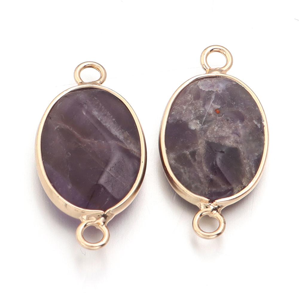 2 Pcs Natural Stone Charms Gold Edge Oval Shape Pendant for Jewelry Making Accessories DIY Necklace Bracelet Earring Supplies