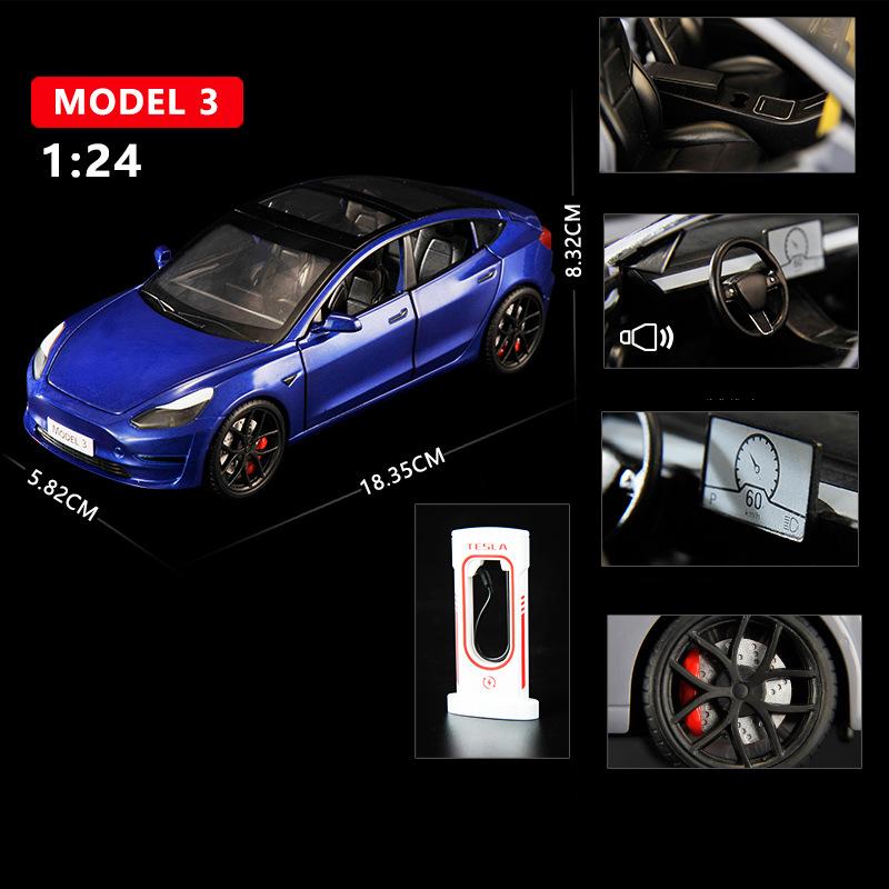 1:24 Model X Model Y Tesla Model 3 Alloy Die Cast Toy Car Model Sound and Light Children's Toy Collectibles Birthday Gift