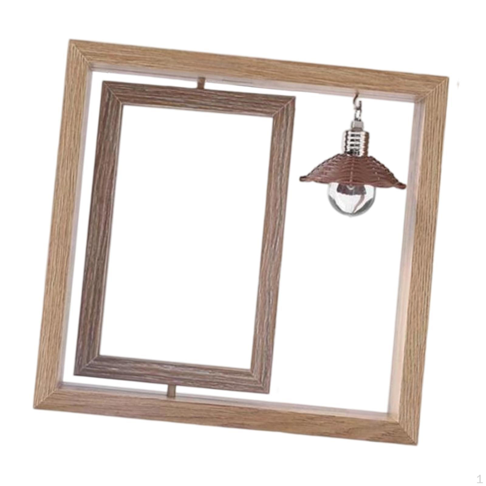 

Вращающаяся фоторамка Декоративные подарки на день рождения Офисный настольный деревянный центральный элемент Вертикальное фото 20.3cmx21cm