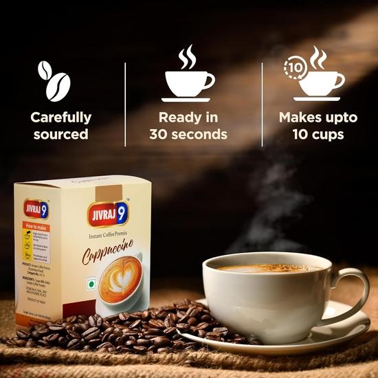 Jivraj 9 Instant Coffee Premix, Cappuccino Flavour, 10 Sachets, Pack of 1