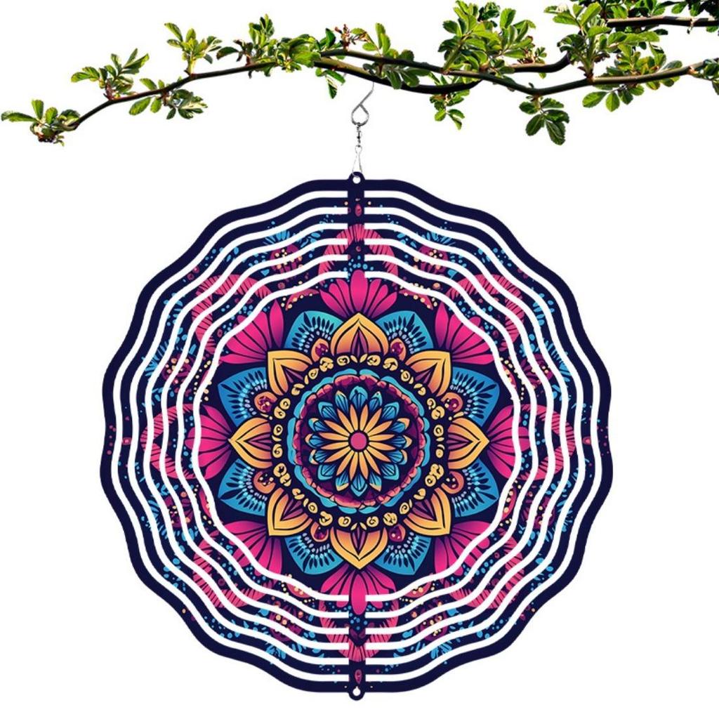1pc 3D Mandala Wind Spinner, Metal Garden Hanging Ornament, Outdoor Pendant Wind Chime, No Power Needed