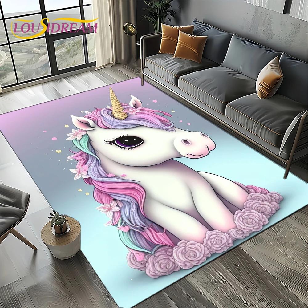 Covor Covoară Stil 27 Unicorn Desen Animat Fată Vis pentru Living Dormitor Decor Acasă Sofă, Covor Zonă Copii Covoraș de Podea Antiderapant Cadou