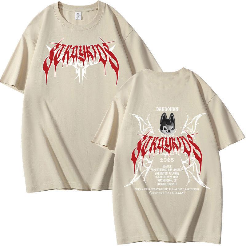 Stray Kids Dominated Peripheral Combination Peripheral Printing Summer Short Sleeve T-Shirt Cotton Loose S хаки
