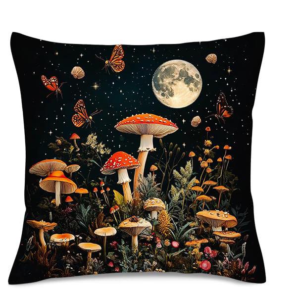 Home Decor Enchanted Night Mushroom & Butterfly Pillow Pattern Cushion Cover Suitable For Sofa Bedroom Car Pillow Cover
