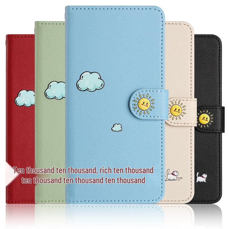 Samsung S24 Plus/iPhone 15 Cartoon Cat Love Heart Leather Flip Case with Card Holder