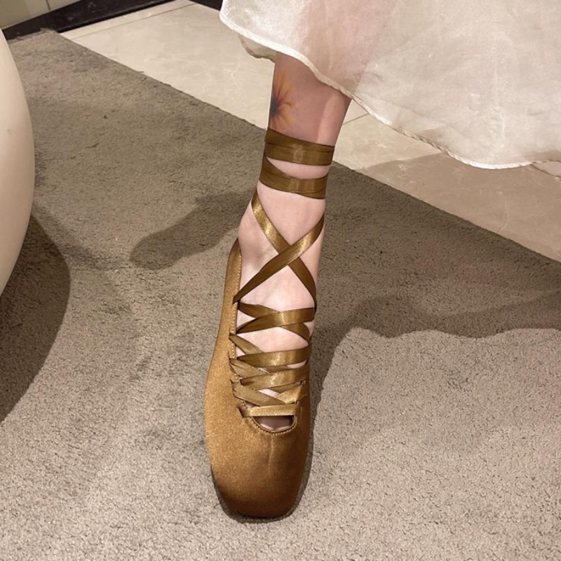 Elegant Square Toe Women Ballet Dance Shoes Fashion Lace Up Shoes Woman 2025 Trend Autumn New Designer Dress Chaussures Ladies