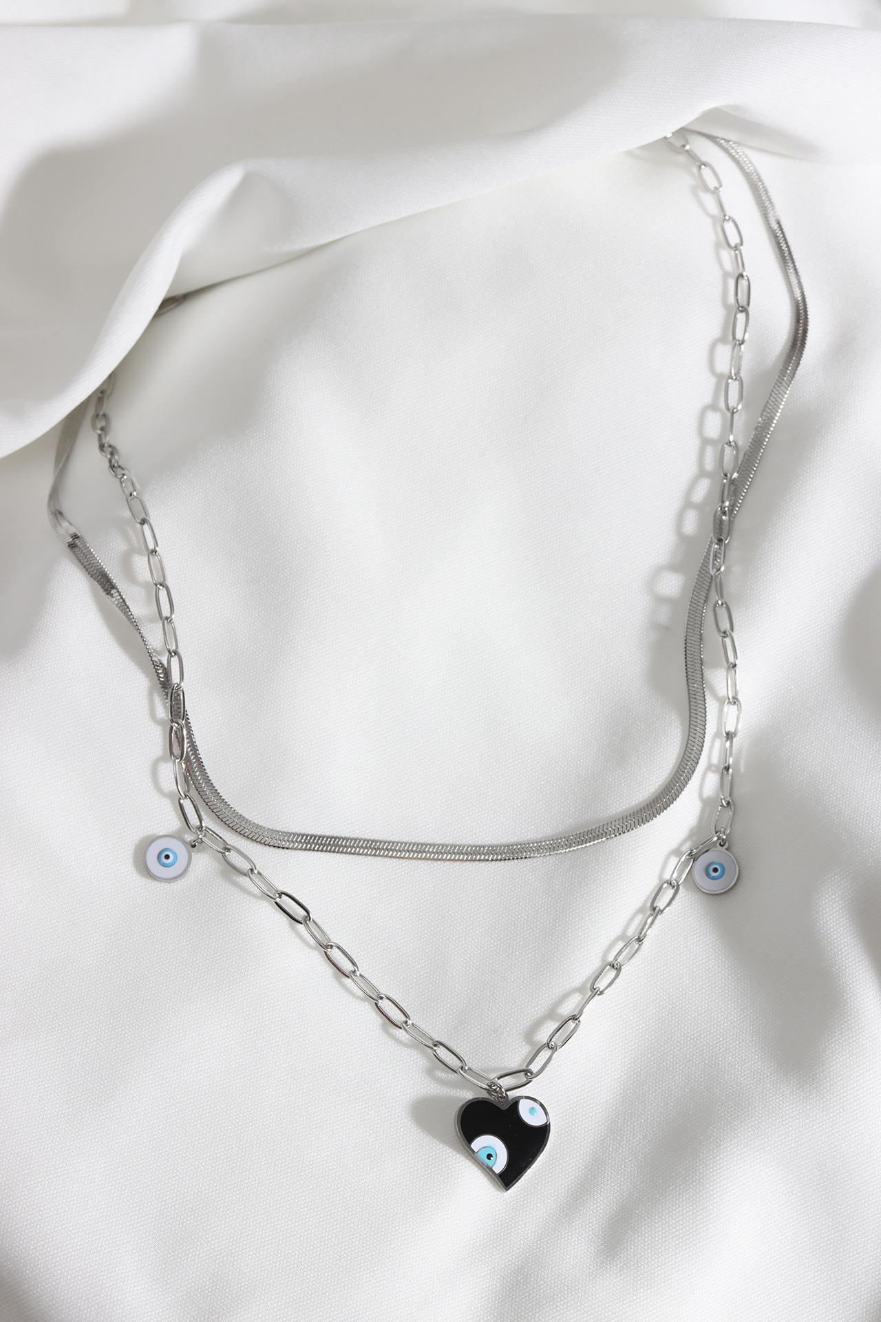 

Набор из 2 стальных ожерелий серебряного цвета в форме сердца