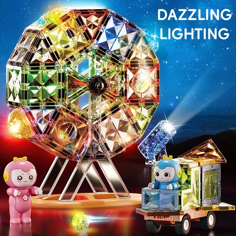 87 PCS Magnetic Tiles Set, 3D Magnetic Building Blocks STEM Educational Toys with Light-Up Tiles, Construction Toys for Boys Girls Kids Ages 3+