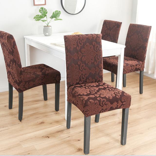 

Жаккардовые роскошные тканевые чехлы на стулья универсального размера, эластичные чехлы на стулья, эластичные дешевые чехлы на сиденья для столовой 1 Piece темный кофе