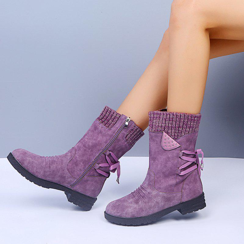 2025 Plus Size Women's Martin Boots: Chunky Heel Mid-Calf Winter Fashion, European & American Style