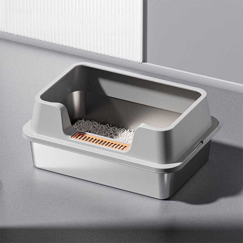 

Stainless Steel Cat Litter Box Open Type High Fence Extra Large Anti-Splash Deep Semi-Enclosed Cat Toilet Pet Supplies 1