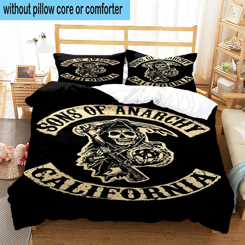 3PCS Anarchy Motorcycle Club 3pcs Bedding,Including 3PCS Duvet Cover And 2pcs Pillowcases Perfect for Christmas,Ideal for Bedroom, Dormitory