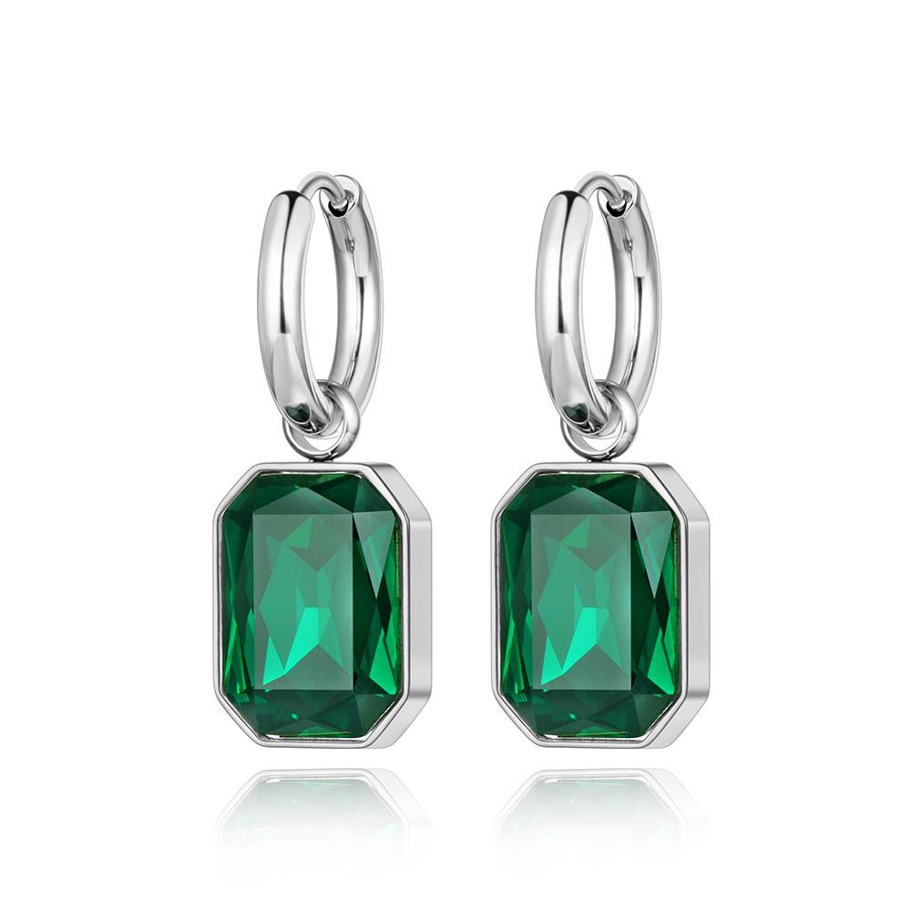Lokaer Stainless Steel Geometric Square Hoop Earrings Sparkling Cubic Zirconia Crystal Earrings Jewelry For Women