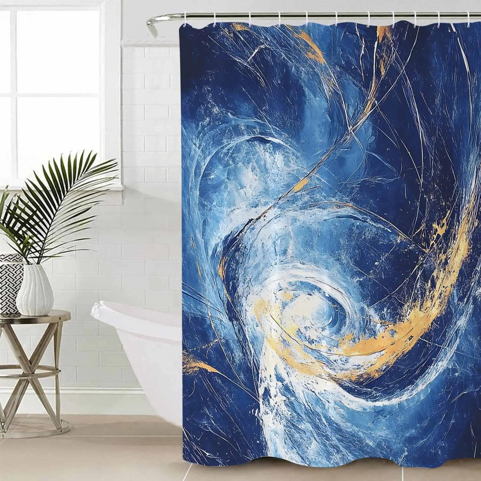 

Abstract Blue Theme Shower Curtains Waterproof Bath Curtains Home Decor Modern Luxury Bathroom Curtain W60H190(CM)-1 Pcs