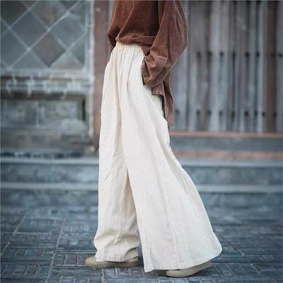 Woman Autumn Retro Elastic Waist Devise Wide Leg Pants Casual Fashion Loose Solid Color Pants