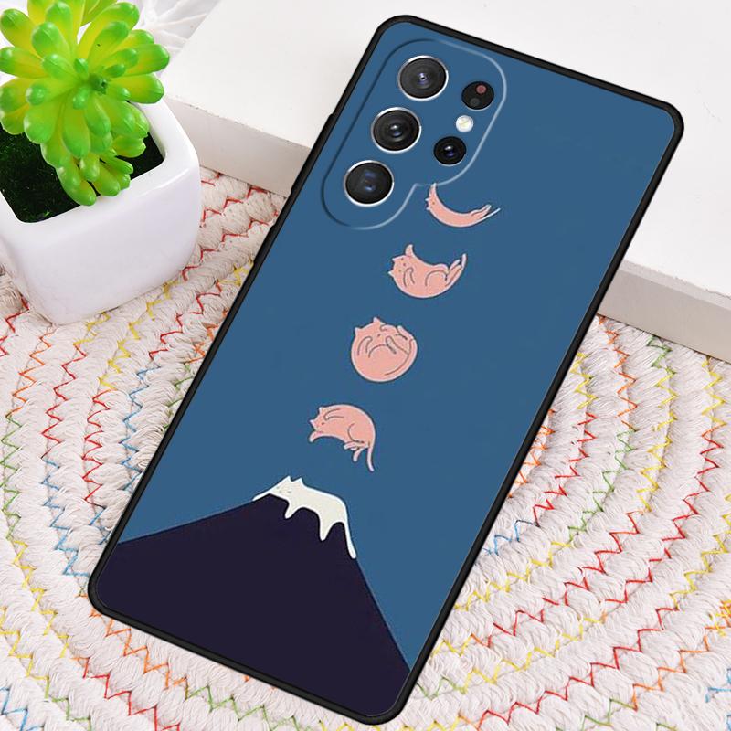 Cat Mount Fuji Japan Wave Landscape Soft Phone Case for Samsung Galaxy Note 10 Pro S26 Ultra S23 S24 FE S25 S21 S22 PLUS Cover