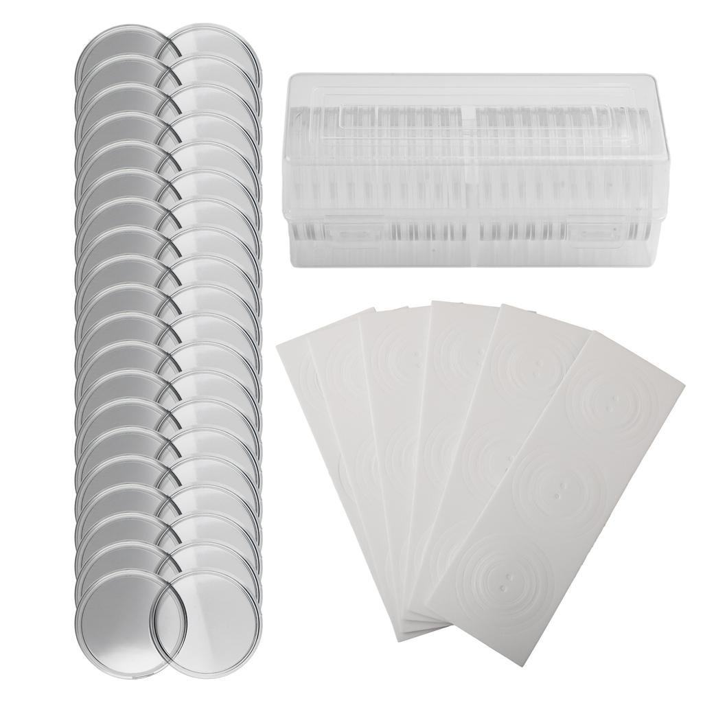 Set of 20 Clear Round Coin Capsules Holders Storage Case Portable Container Display Including Soft EVA Pads for Coin Safety