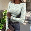 Women's  Slim Bottom T-shirt Fashion Casual Gradient Printing Round Neck Pullover Long Sleeve Top
