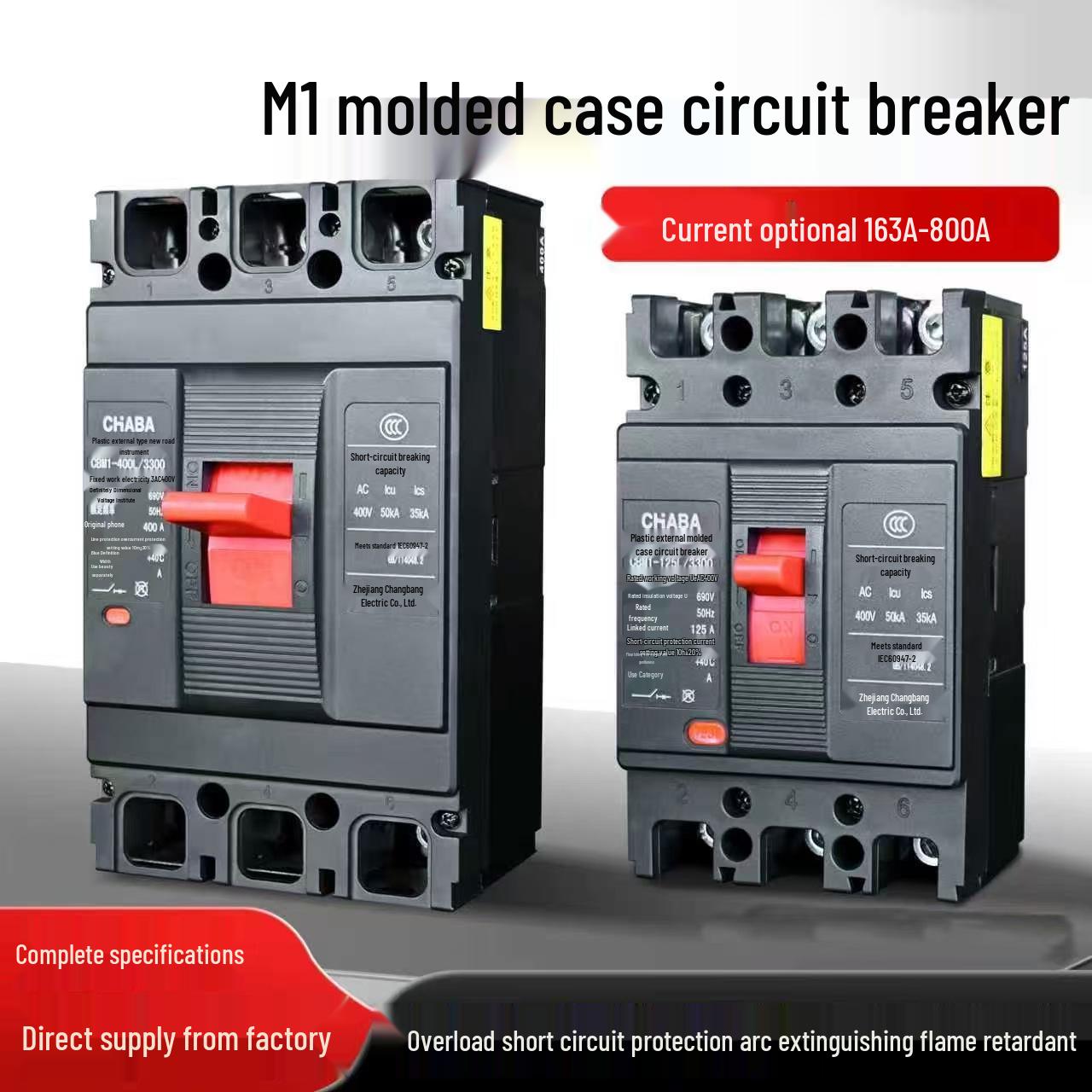 

CM1 Three-Phase Molded Case Circuit Breaker, 380V, Air Switch, Available in 63A, 100A, 160A, 250A, 400A, 630A, 800A. 100A 3P
