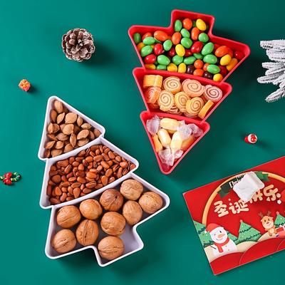 Weihnachten Kreativ Weihnachtsbaumform Süßigkeiten Snacks Nüsse Trockenfrüchte Plastikteller Snackschalen Schüssel Frühstückstablett