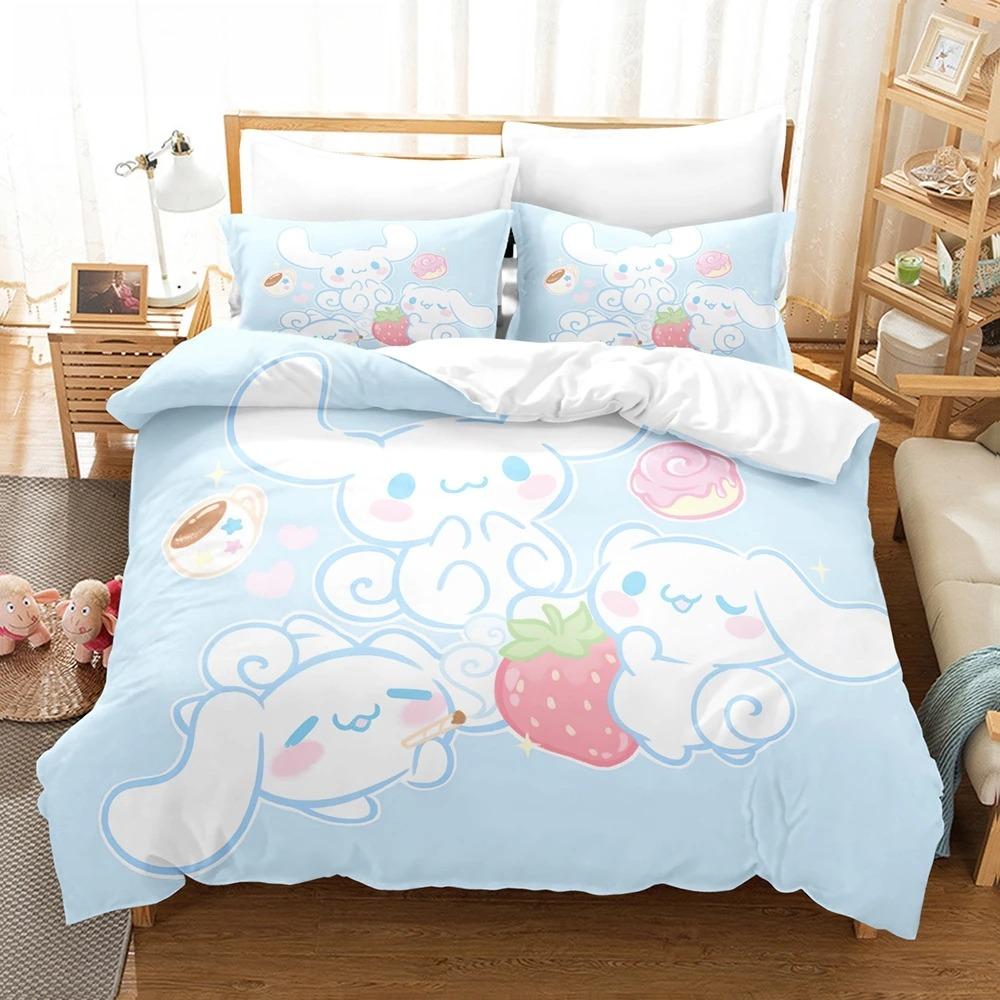 Sanrio Animation Cinnamoroll Pillowcase Bedding Set Cartoon Children's Bedroom Adult Double Comfortable Bed Full Twin King Size
