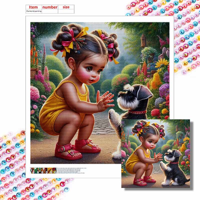 New Arrival 5D DIY Full Circle Diamond Painting "Girl and Dog" Embroidery Cross Stitch Home Decor Gift