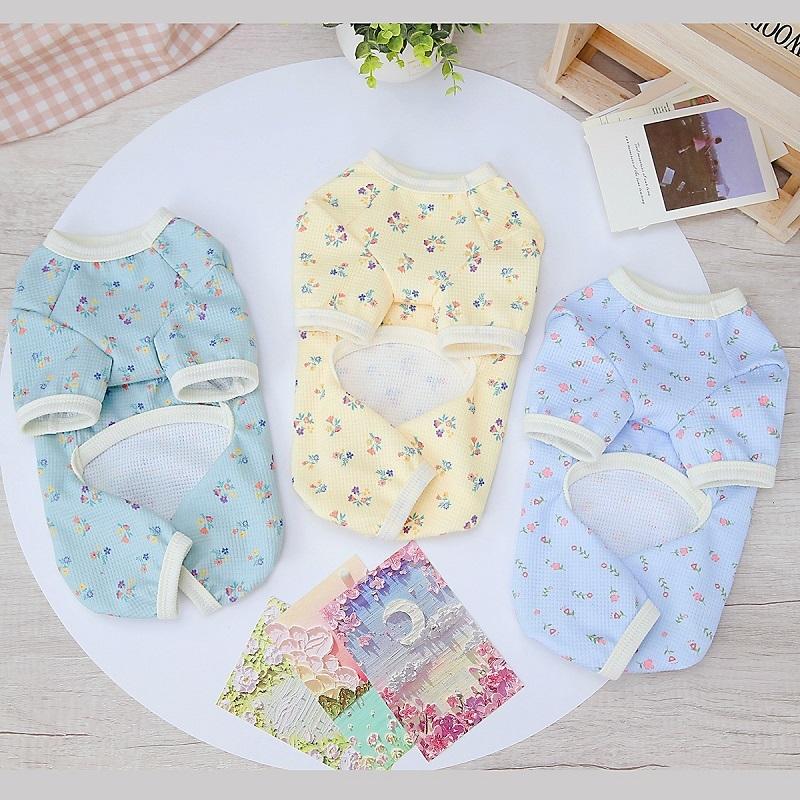 Soft Cotton Dog Jumpsuits Pet Dog Four Legged Clothes Spring Puppy Rompers Floral Cat Pajamas Pet Kitten Jumpsuits Dog Costumes
