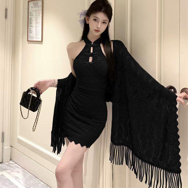 Elegant 2026 Spring Lace Off-Shoulder Dress with Tassel Shawl S (Recommended 40-47 kg)