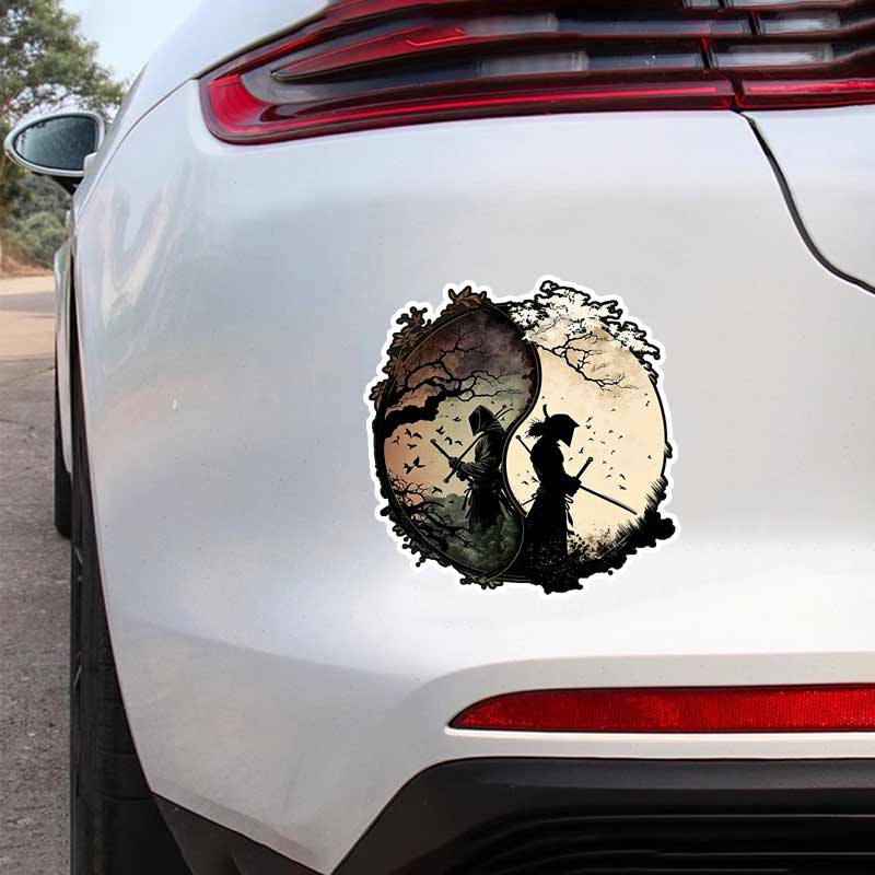 Para Samurai Yin Yang Estilo Japonés Tinta Ronin Pegatina de Coche Impermeable Dibujos Animados Pegatinas de Personalidad Decoración Resistente a los Arañazos SH1220