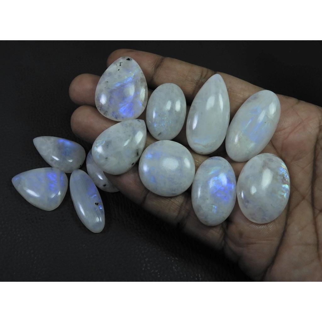 27-31MM Natural Rainbow Moonstone Mix Cabochon Loose Gemstone 12 Pcs Lot C-529