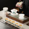 Tea set White porcelain household ceramic teapot cover bowl tea tray Suet jade high-end tea gift