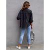 Denim Jacket Women Solid Color Loose,Jacket Hole Breaking Long Sleeve Women's Denim Shirt
