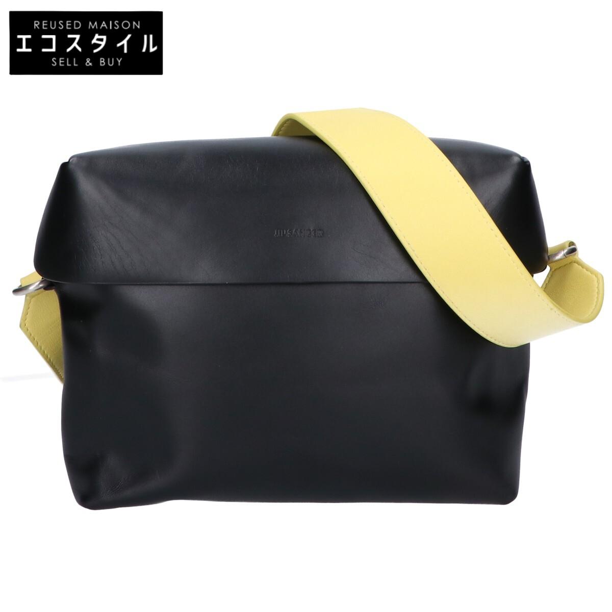 

JIL SANDER [Excellent Condition] LID Embossed Logo Leather Crossbody Shoulder bag Black / yellowUsed