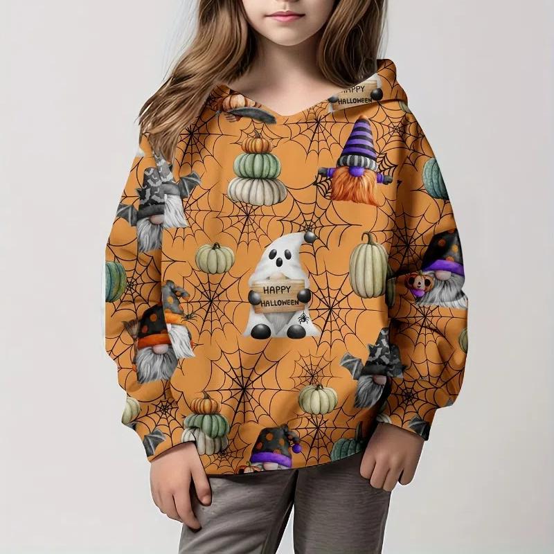 Hoodies Wunderschöner Totenkopf 3D-Druck Mädchen Pullover Sweatshirt Bequeme Passform Halloween Party Langarm Kinderkleidung Mädchen Tops