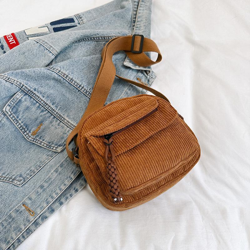 

Corduroy Crossbody Bag for Women Casual Shoulder Messenger Bag Small Square Purse with Front Flap Pocket Adjustable Strap Lightweight Daily Handbag коричневий
