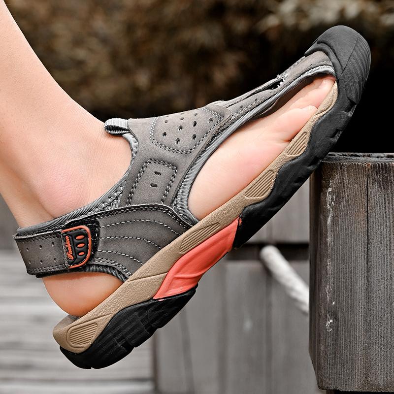 Men's Sandals Luxury Summer Mens Genuine Leather Sandals Outdoor Vacation Beach Shoes Waterproof Thick-soled Roman Shoes