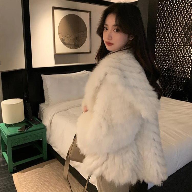 Winter Women Faux Fur Jacket Fleece Lined Thick Warm Coat Fashion Outwear