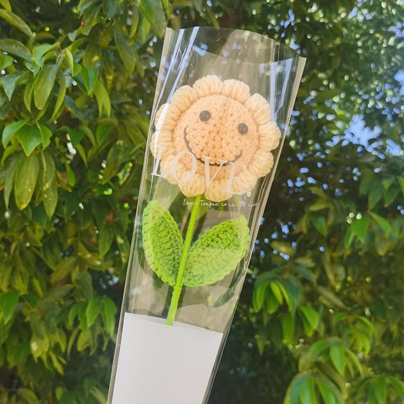 Häkeln Künstliche Blume Handgefertigte Sonnenblume Kunstblumen Handgestrickte Pflanzen Dekoration Foto-Requisiten Heim-Büro-Dekor