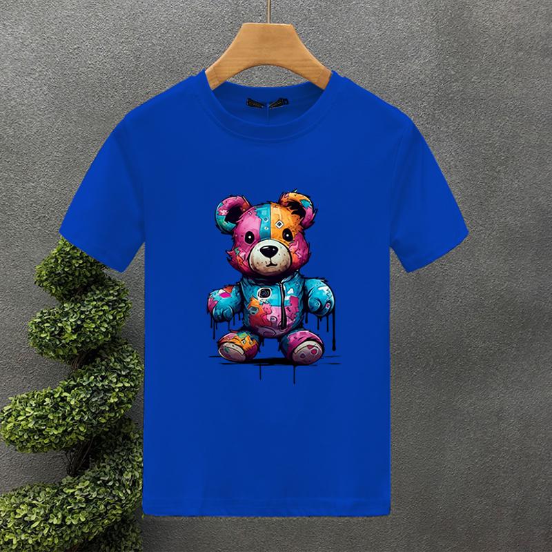 2023 New For Men's T-shirt High Quality 100% Cotton Colours Bear Printing Summer Casual Cool Loose O-Neck T-Shirt Male Tops 2yk