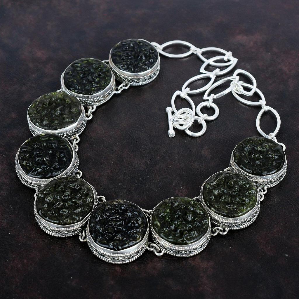 Moldavite Necklace Real Gemstone Jewelry Vintage Necklace 925 Sterling Silver Necklace Adjustable Chain Necklace Handmade Jewelry For Gifts