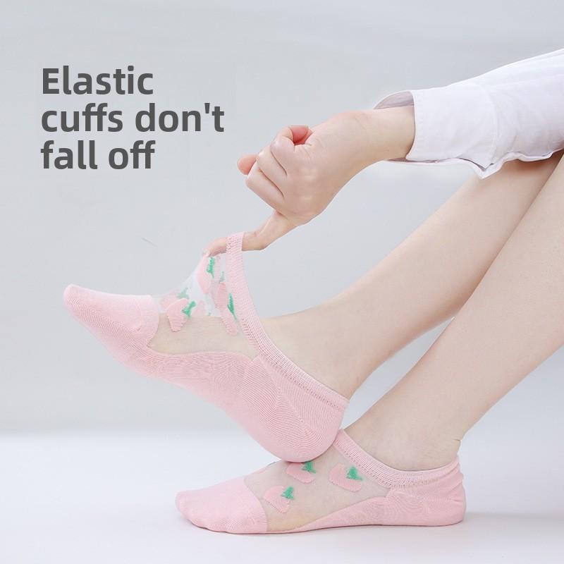 5 Paar Socken Damen Frühling Sommer Damen Socken Frucht Glasseide Atmungsaktiv Damen Unsichtbare Socken Damen Bootssocken