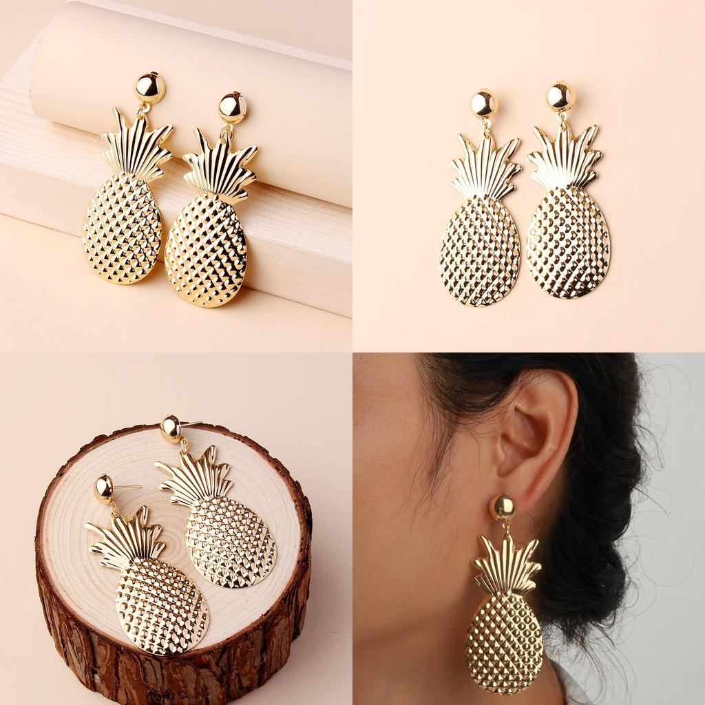 Fashion Golden Pineapple Design Metal Women Earrings For Daily Wear