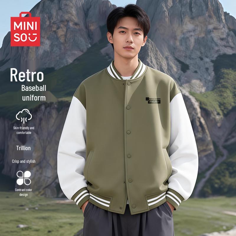 MINISO Men s American Style Color-Block Baseball Jacket 3XL