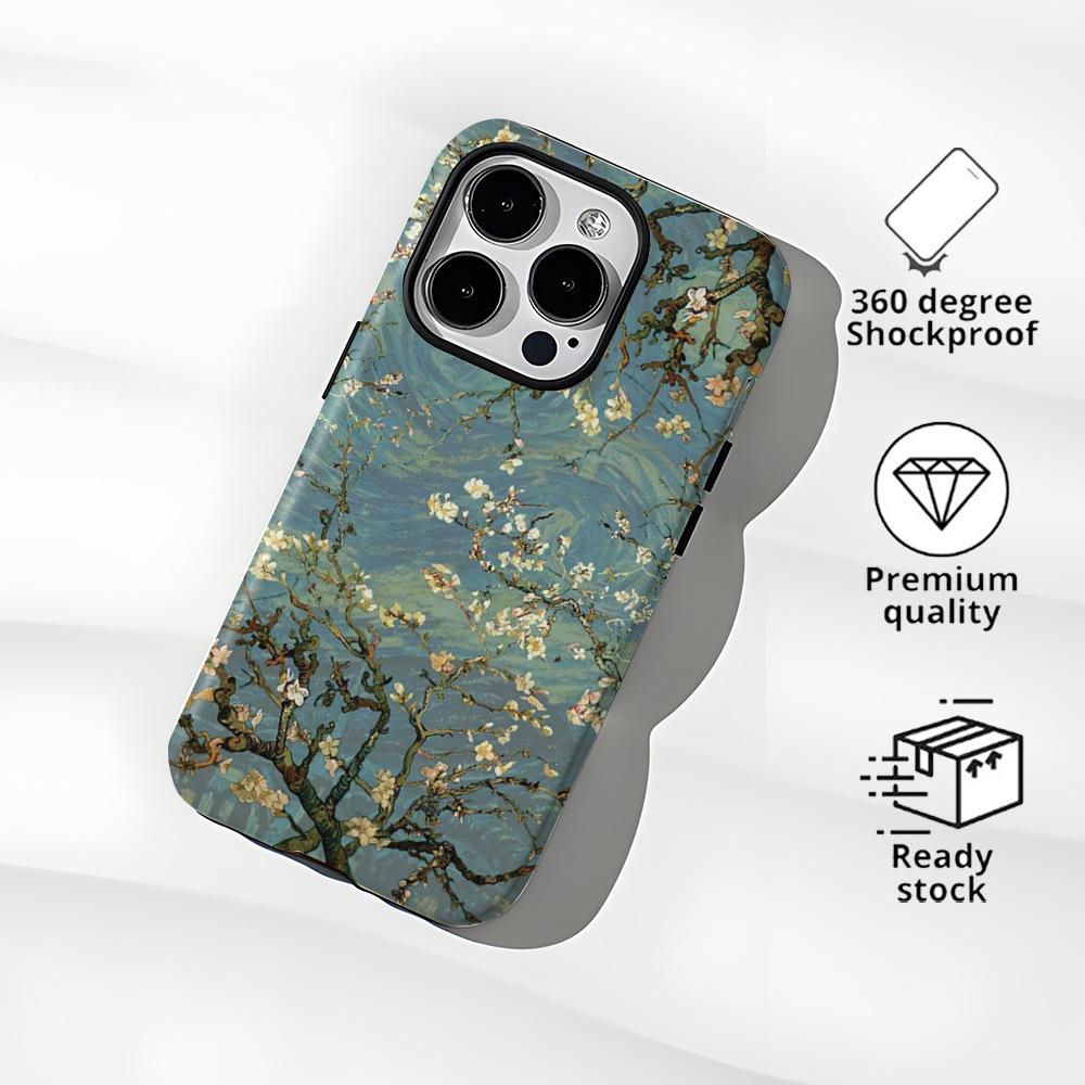 Literary and retro style Van Gogh apricot flower oil painting mobile phone case Apple 15 magnetic film case iPhone17 anti-drop hard case