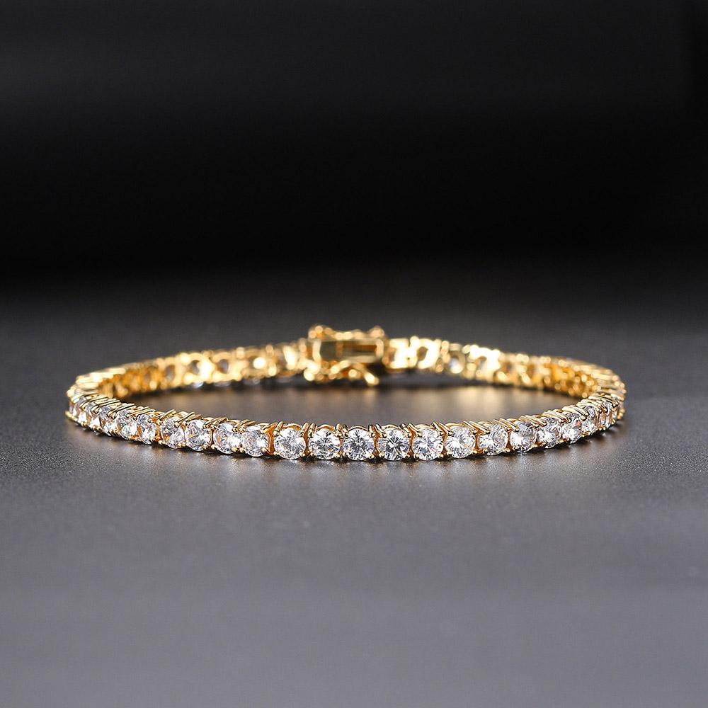 Iced Out Crystal Tennis Bracelet for Women Punk Hiphop Luxury AAA+ Cubic Zirconia Wedding Gold Color Hand Chain Jewelry OHH118-1