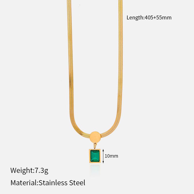 French Vintage Emerald Necklace Geometric Mother Of Pearl Inlay Titanium Steel Pendant Women Jewelry Gift