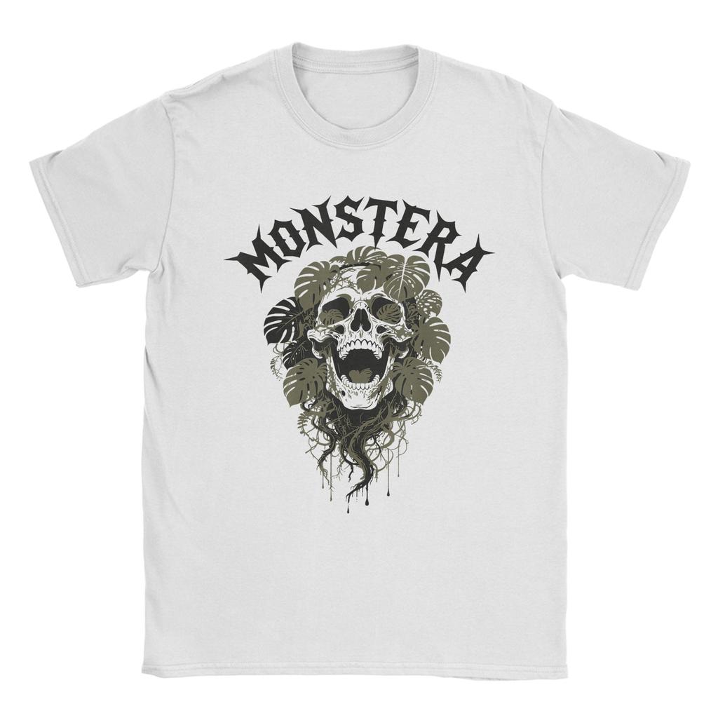Harajuku T-Shirt Beach Monstera Skull Plant Lover Skeleton Grunge Hip Hop T-Shirts Pure Cotton Tee Shirt Short Sleeve Clothing