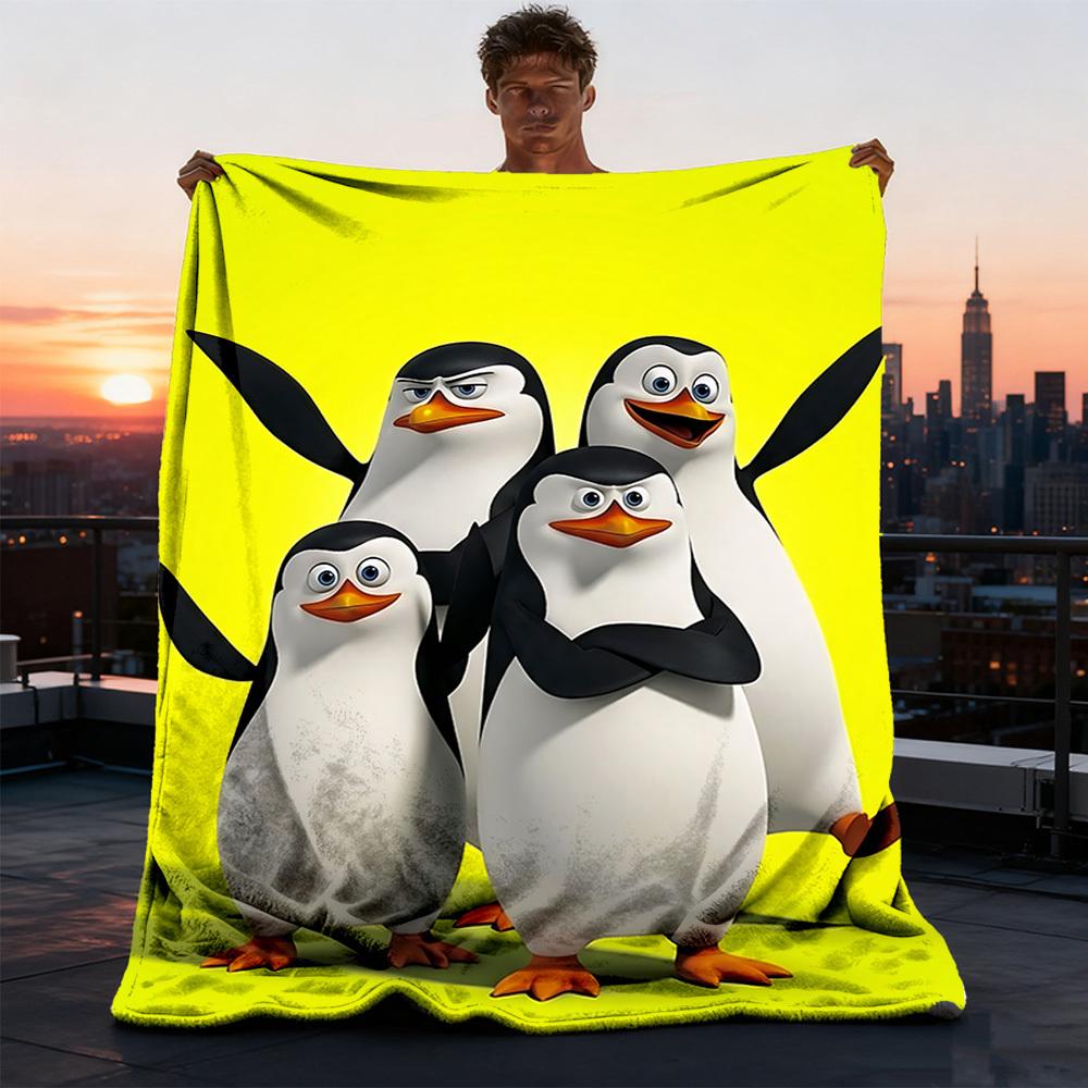 1pc Penguins of Madagascar Outdoor Soft Blanket Ultra Plush, Warm, Versatile, and Easy Care for Camping, and
